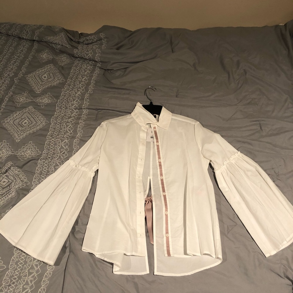 Topshop Flute Sleeve Button Down Shirt - Picture 5 of 6